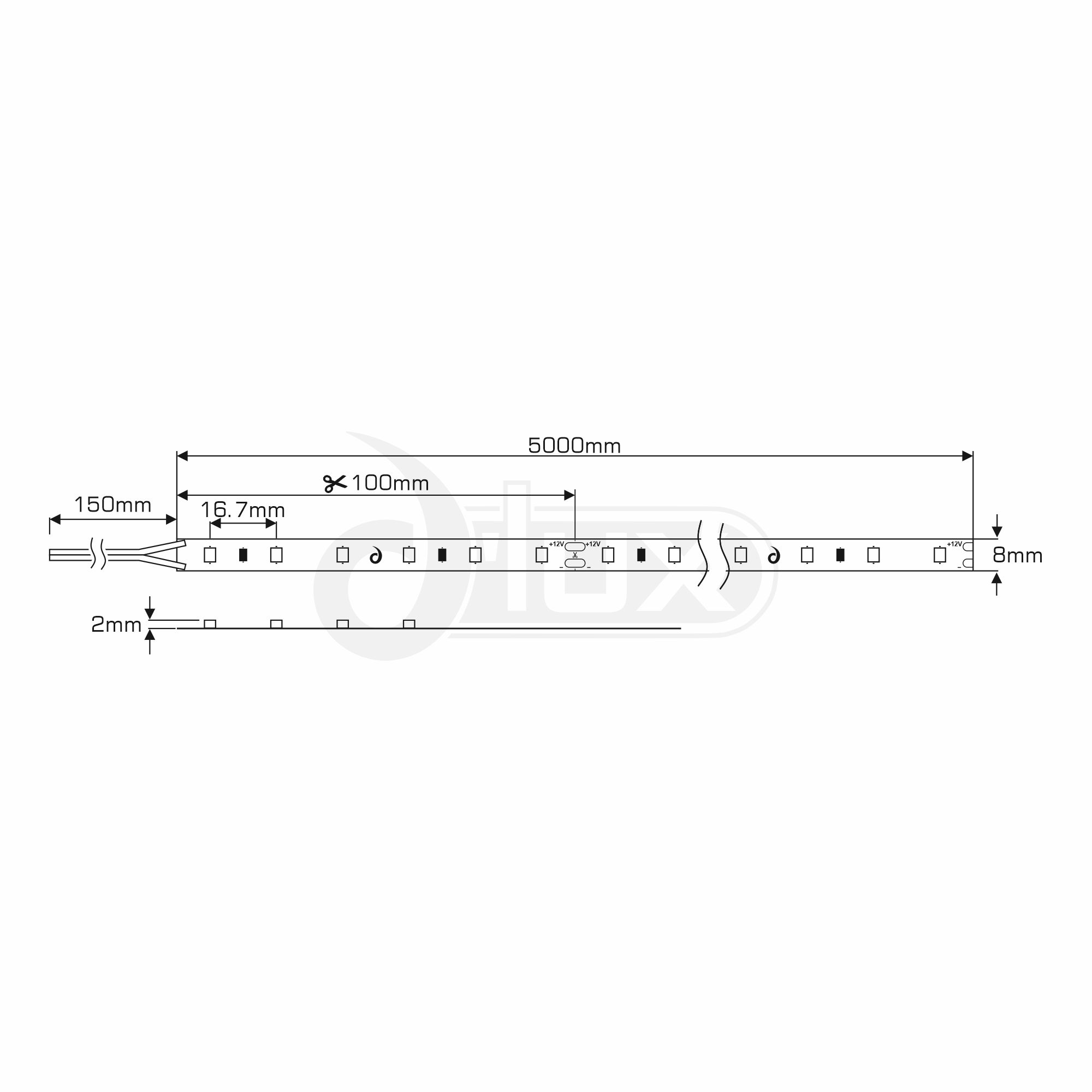 DX700115  Axios Select 5mx8mm 24V 24W LED Strip 380lm/m 3000K IP20